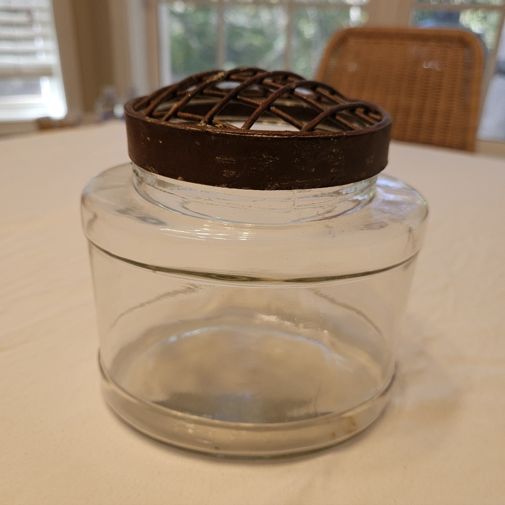 Glass Jar with Metal Lattice Lid Flower Frog. - Picture 6 of 8